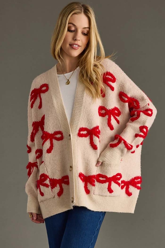 Bow Detail Button-Up Cardigan