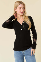 V-Neck Lace Trim Knit Top