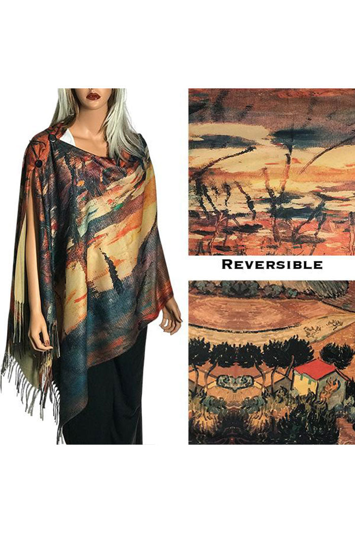 Sueded Art Reversible Button Shawl