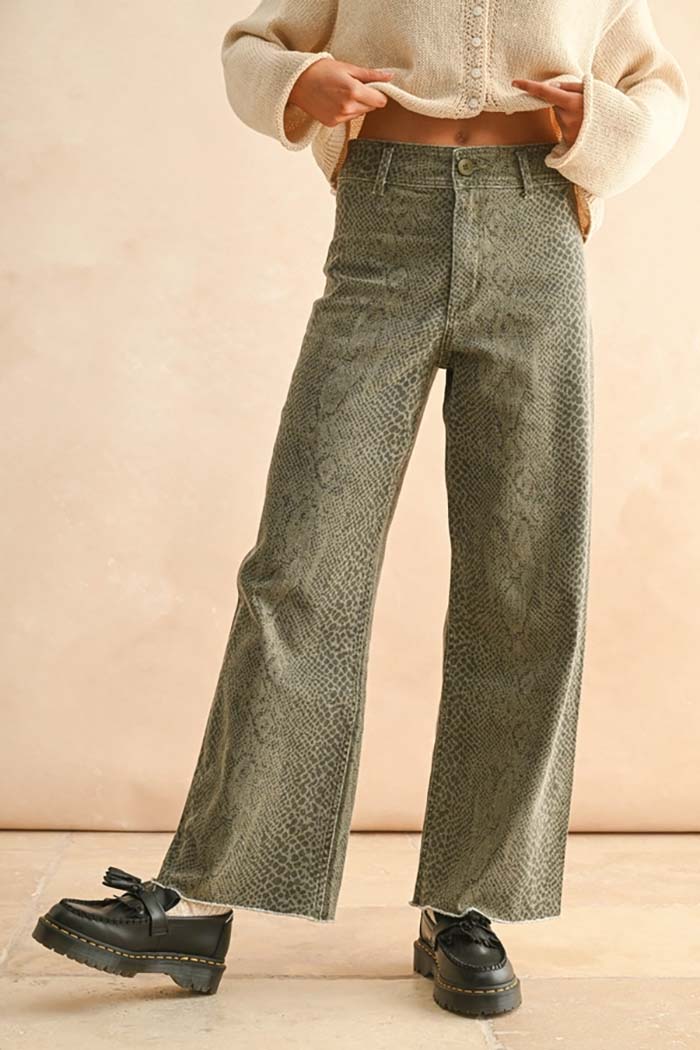 Snake Print Wide-Leg Pants