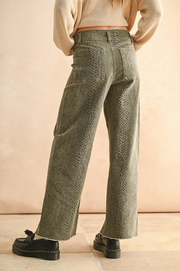 Snake Print Wide-Leg Pants