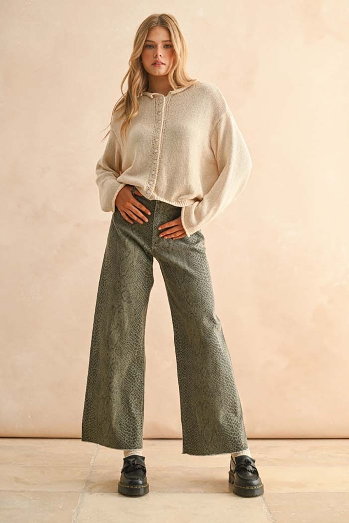 Snake Print Wide-Leg Pants