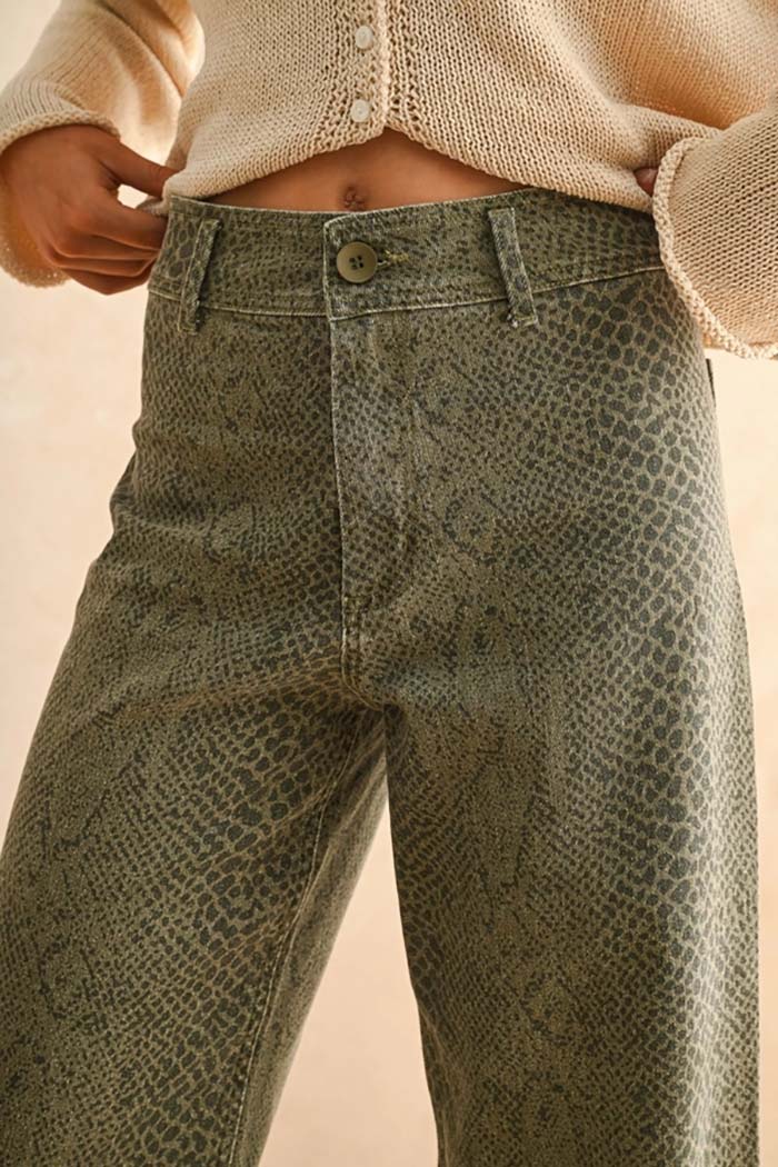 Snake Print Wide-Leg Pants