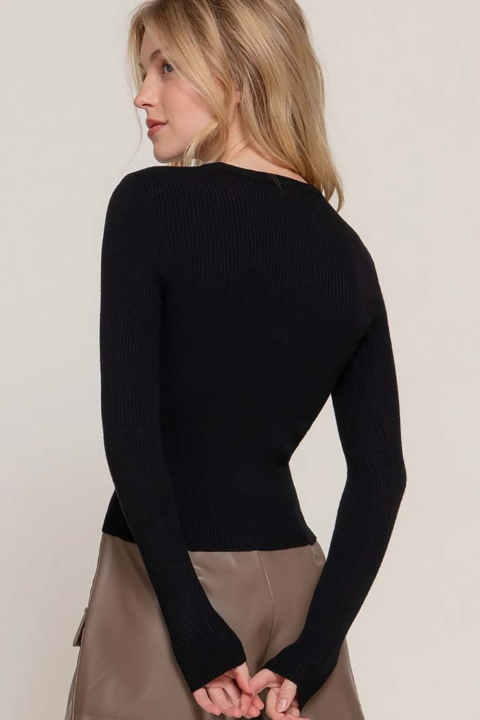 Long Sleeve Rib Viscose Sweater