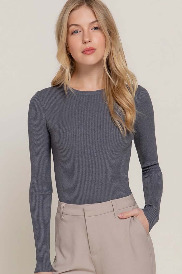 Long Sleeve Rib Viscose Sweater