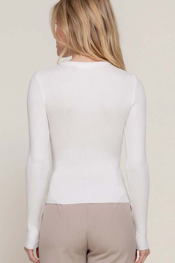 Long Sleeve Rib Viscose Sweater