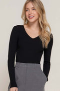 V-Neck Fitted Viscose Rib Sweater Top