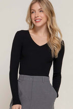 V-Neck Fitted Viscose Rib Sweater Top