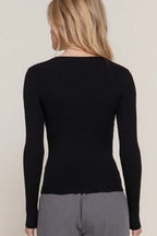 V-Neck Fitted Viscose Rib Sweater Top