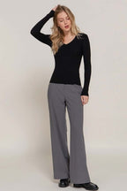 V-Neck Fitted Viscose Rib Sweater Top