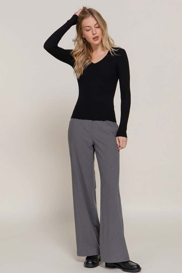 V-Neck Fitted Viscose Rib Sweater Top