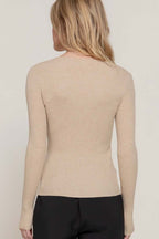 V-Neck Fitted Viscose Rib Sweater Top