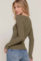 V-Neck Fitted Viscose Rib Sweater Top