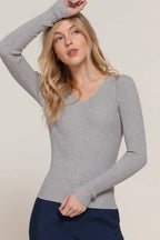 V-Neck Fitted Viscose Rib Sweater Top
