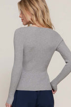 V-Neck Fitted Viscose Rib Sweater Top