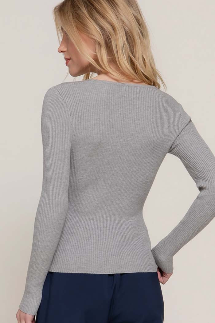 V-Neck Fitted Viscose Rib Sweater Top