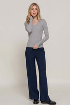 V-Neck Fitted Viscose Rib Sweater Top