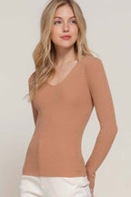 V-Neck Fitted Viscose Rib Sweater Top