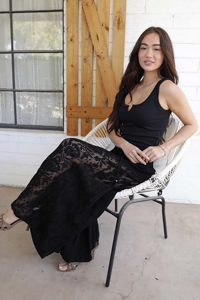 Lace Side Flow Wide Leg Pants