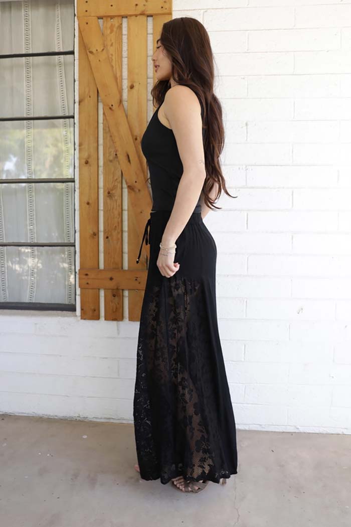 Lace Side Flow Wide Leg Pants