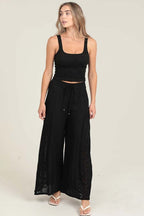 Lace Side Flow Wide Leg Pants