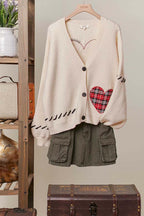 Heart Accent V Neck Cardigan