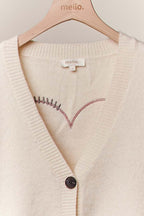 Heart Accent V Neck Cardigan