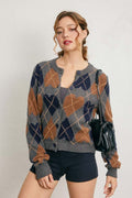 Cozy Heart Argyle Cardigan