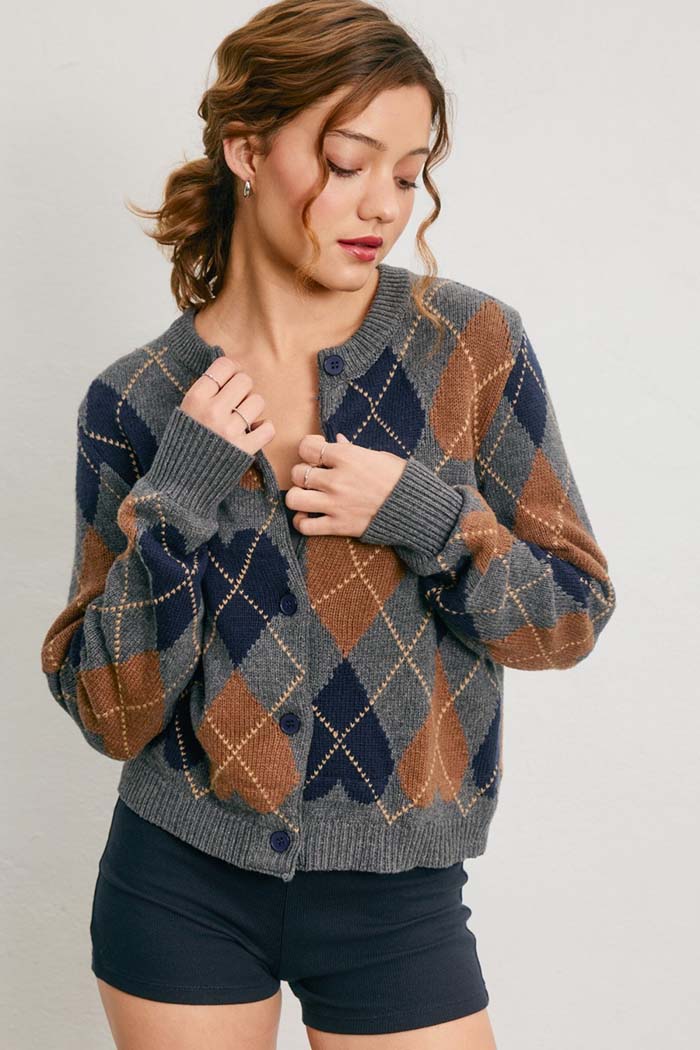Cozy Heart Argyle Cardigan