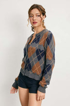 Cozy Heart Argyle Cardigan