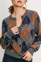 Cozy Heart Argyle Cardigan