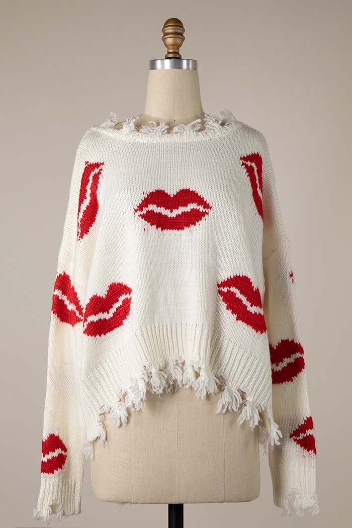 Kiss Lip Reversible Knit Sweater