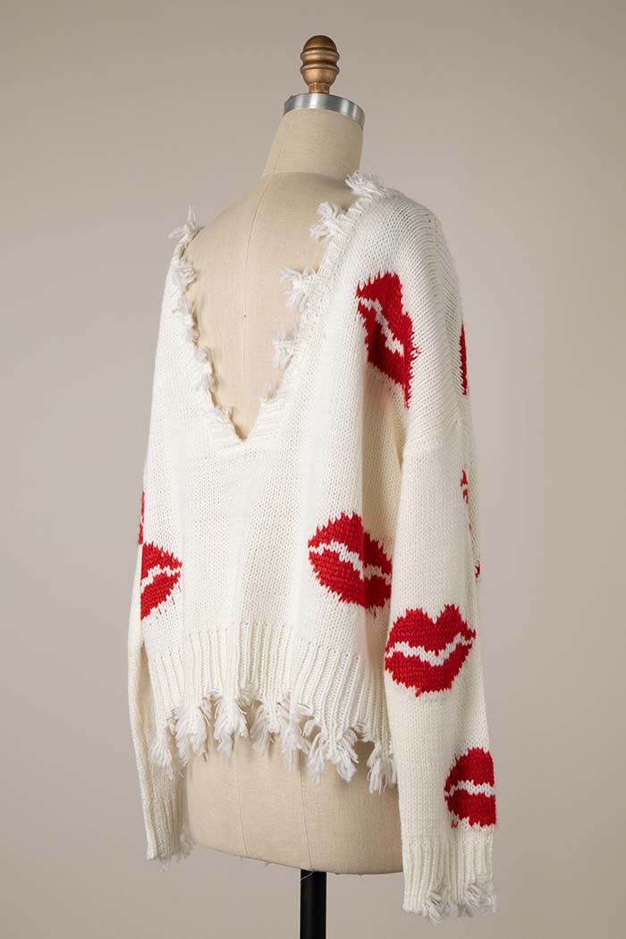 Kiss Lip Reversible Knit Sweater