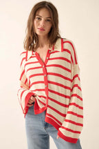 Striped Knit Collared Cardigan