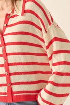 Striped Knit Collared Cardigan