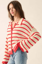 Striped Knit Collared Cardigan