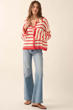 Striped Knit Collared Cardigan