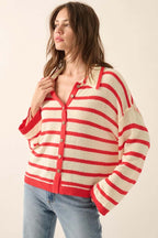 Striped Knit Collared Cardigan