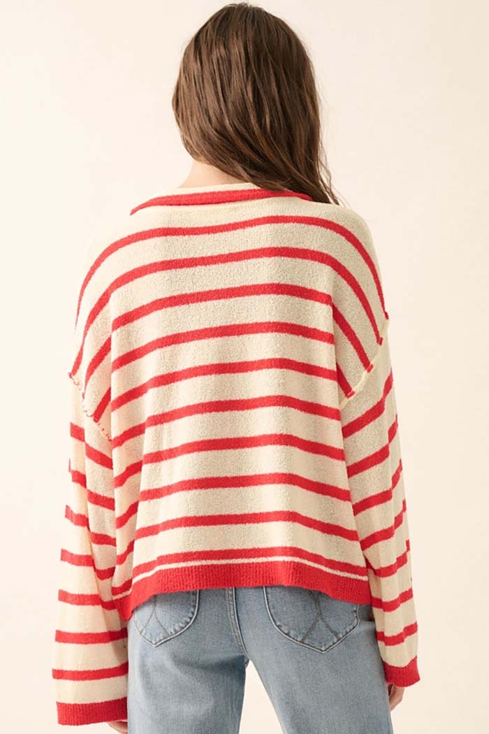 Striped Knit Collared Cardigan