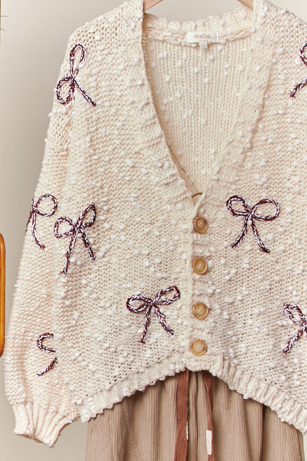 Ribbon Patch Popcorn Knit Cardigan