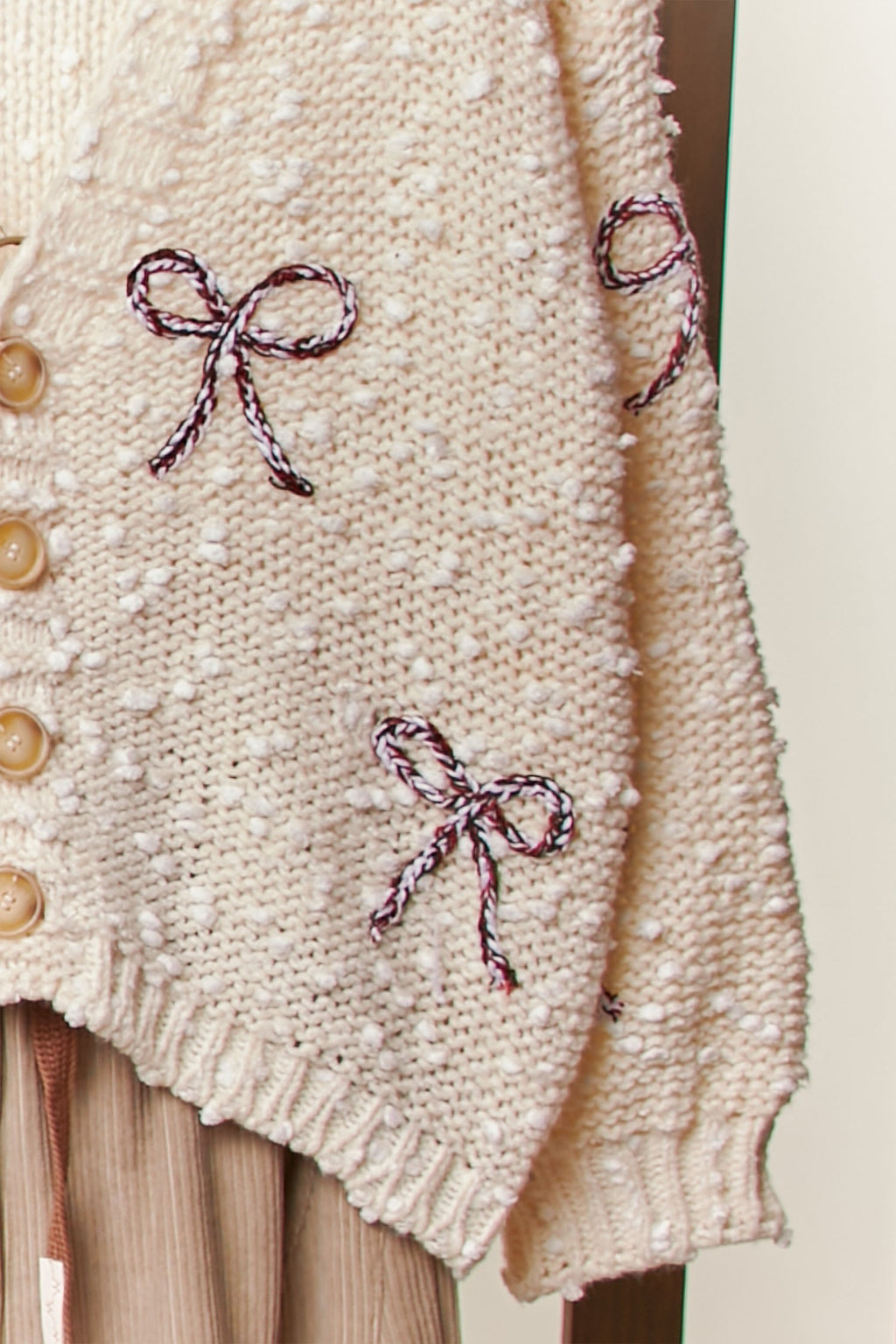 Ribbon Patch Popcorn Knit Cardigan