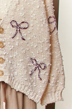 Ribbon Patch Popcorn Knit Cardigan