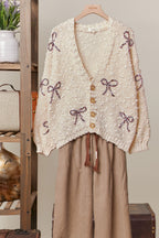 Ribbon Patch Popcorn Knit Cardigan