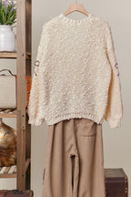 Ribbon Patch Popcorn Knit Cardigan