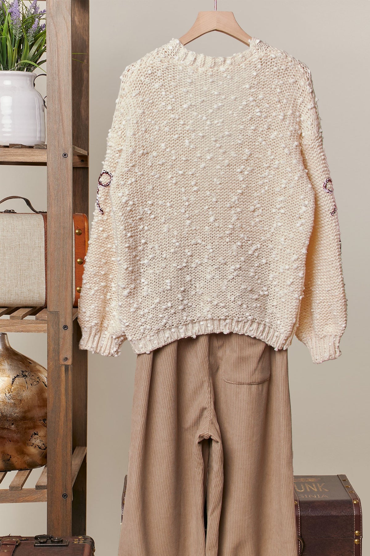Ribbon Patch Popcorn Knit Cardigan
