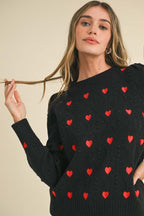 Heart Embroidery Pom Pom Sweater
