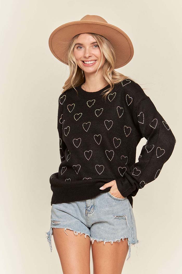 Rhinestone Heart Knit Sweater