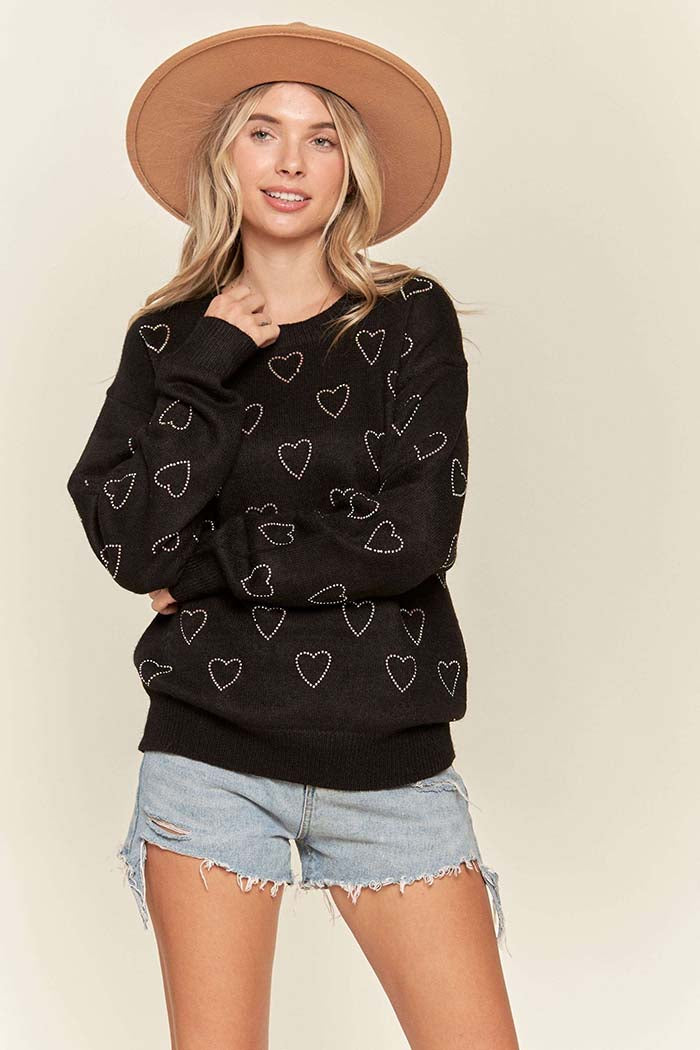 Rhinestone Heart Knit Sweater