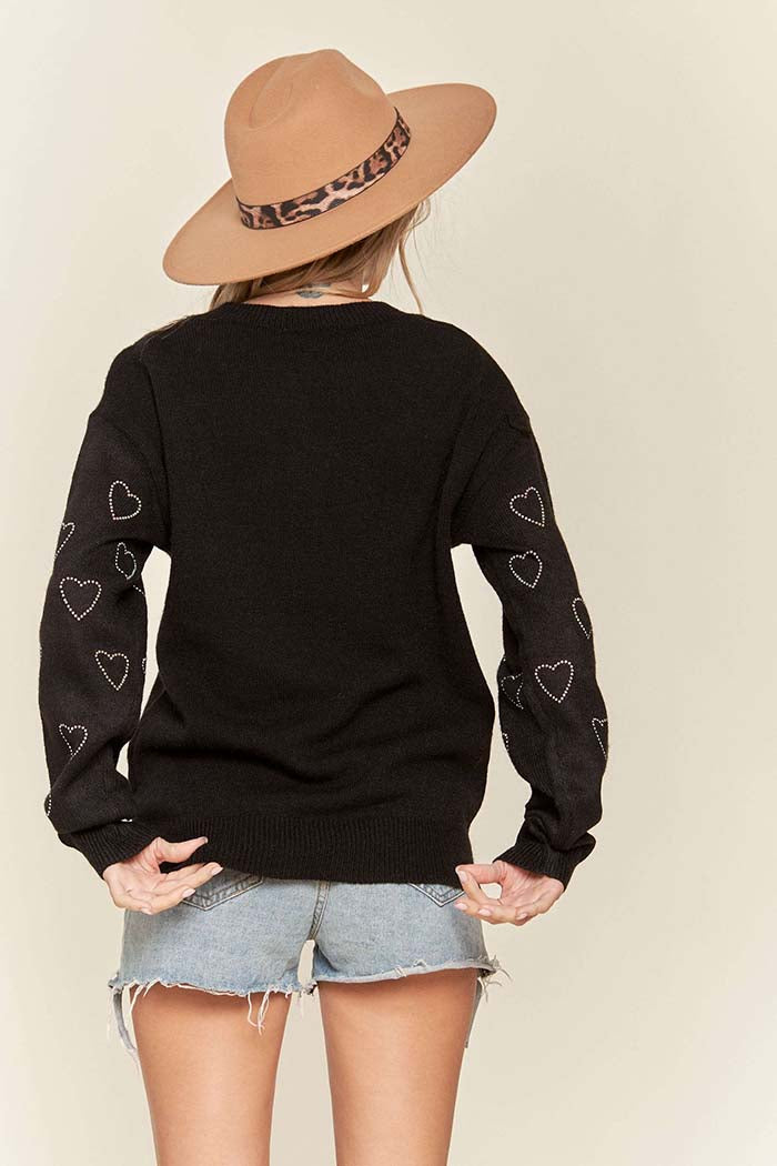 Rhinestone Heart Knit Sweater