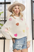 Multicolor Heart Knit Sweater